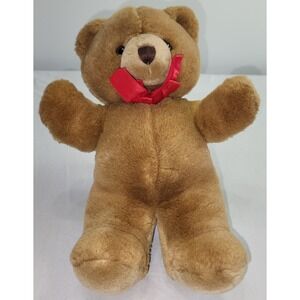 Russ Cinnamon Jr 9" Teddy Bear Plush Stuffed Brown Red Bow 623 Vintage